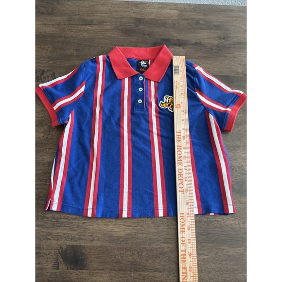 Disney X Forever 21 Pluto Striped Polo Shirt Blue Red Youth Large Y2K Collab - Picture 5 of 6